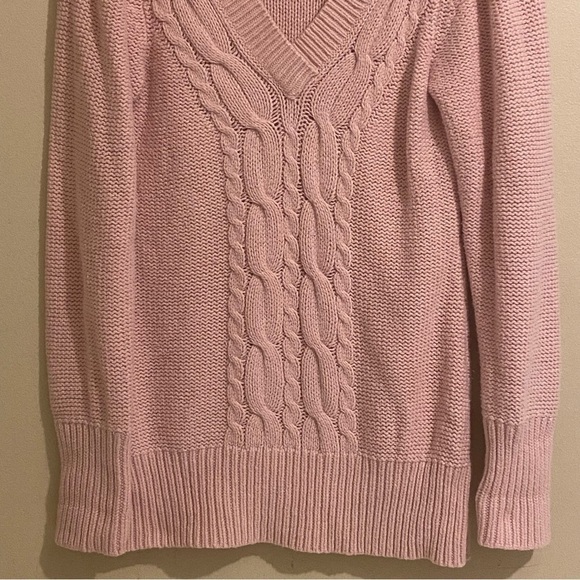 Old Navy Fisherman’s Sweater Pink  Women’s Size M Cable Knit  V-Neck - Picture 3 of 10